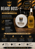 Beard Boss styling bundle with beard oil and balm on a dark background
